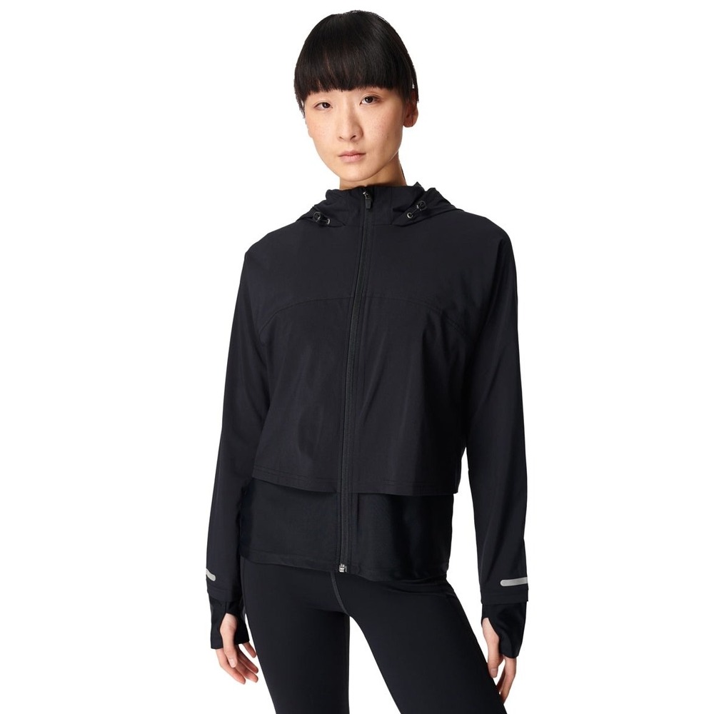 Sweaty Betty Fast Track Running Jacket Black Full Zip Hooded Reflective Size S
